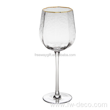 best price ribbed wine glass with gold rim